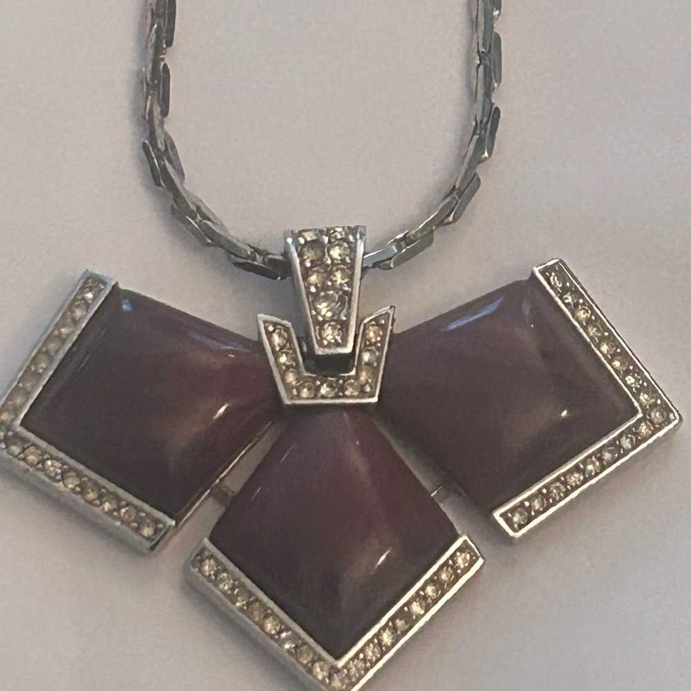 Rare 1978 Givenchy lucite & rhinestone pendant & Givenchy chain link necklace.